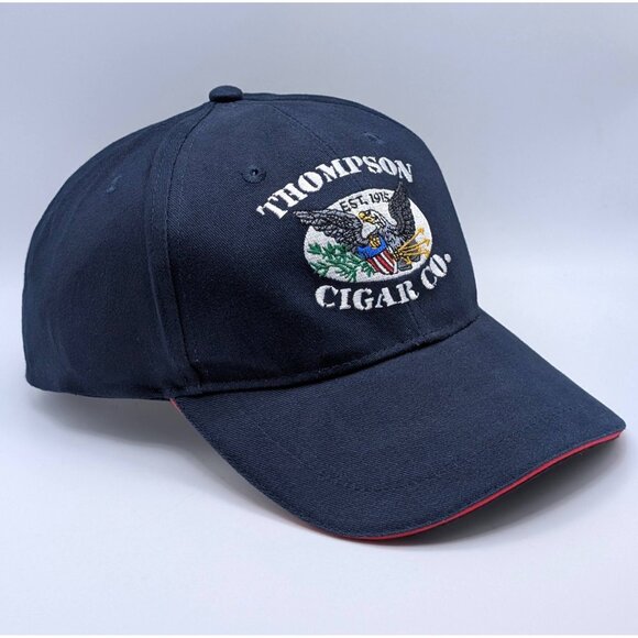 Thompson Cigar Co. Hat Cap Adjustable Strap Back Navy Blue Red Est 1915 Tampa FL - Picture 1 of 5